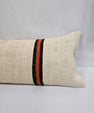 Turkish Lumbar Rug Pillow Cream Red Orange Black Cushion Cover Hemp Pillow 14" x 40" #9474