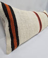 Turkish Lumbar Rug Pillow Cream Red Orange Black Cushion Cover Hemp Pillow 14" x 40" #9474