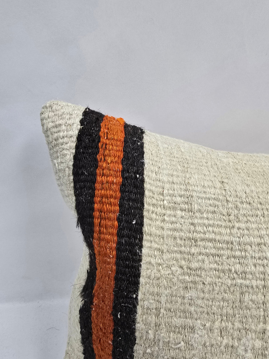 Turkish Lumbar Rug Pillow Cream Red Orange Black Cushion Cover Hemp Pillow 14" x 40" #9474