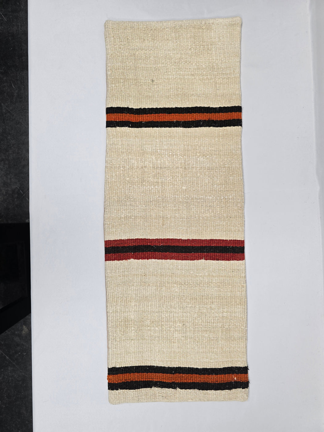 Turkish Lumbar Rug Pillow Cream Red Orange Black Cushion Cover Hemp Pillow 14" x 40" #9474