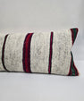 Turkish Lumbar Rug Pillow Cream Red Black Green Cushion Cover Hemp Pillow 14" x 40" #9473