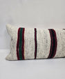 Turkish Lumbar Rug Pillow Cream Red Black Green Cushion Cover Hemp Pillow 14" x 40" #9473