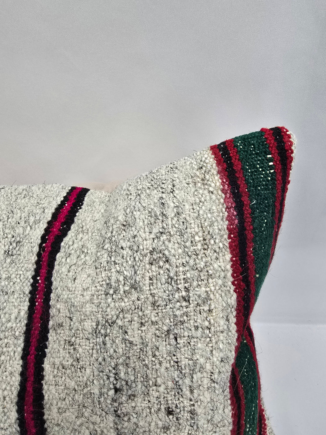 Turkish Lumbar Rug Pillow Cream Red Black Green Cushion Cover Hemp Pillow 14" x 40" #9473
