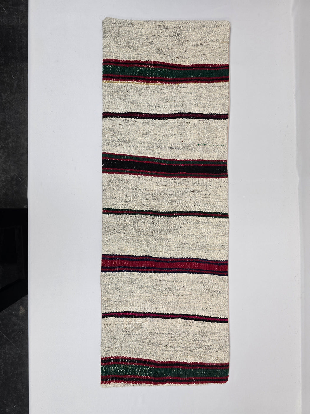 Turkish Lumbar Rug Pillow Cream Red Black Green Cushion Cover Hemp Pillow 14" x 40" #9473