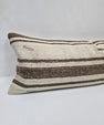 Turkish Lumbar Rug Pillow Cream Red Brown Cushion Cover Hemp Pillow 14" x 40" #9472