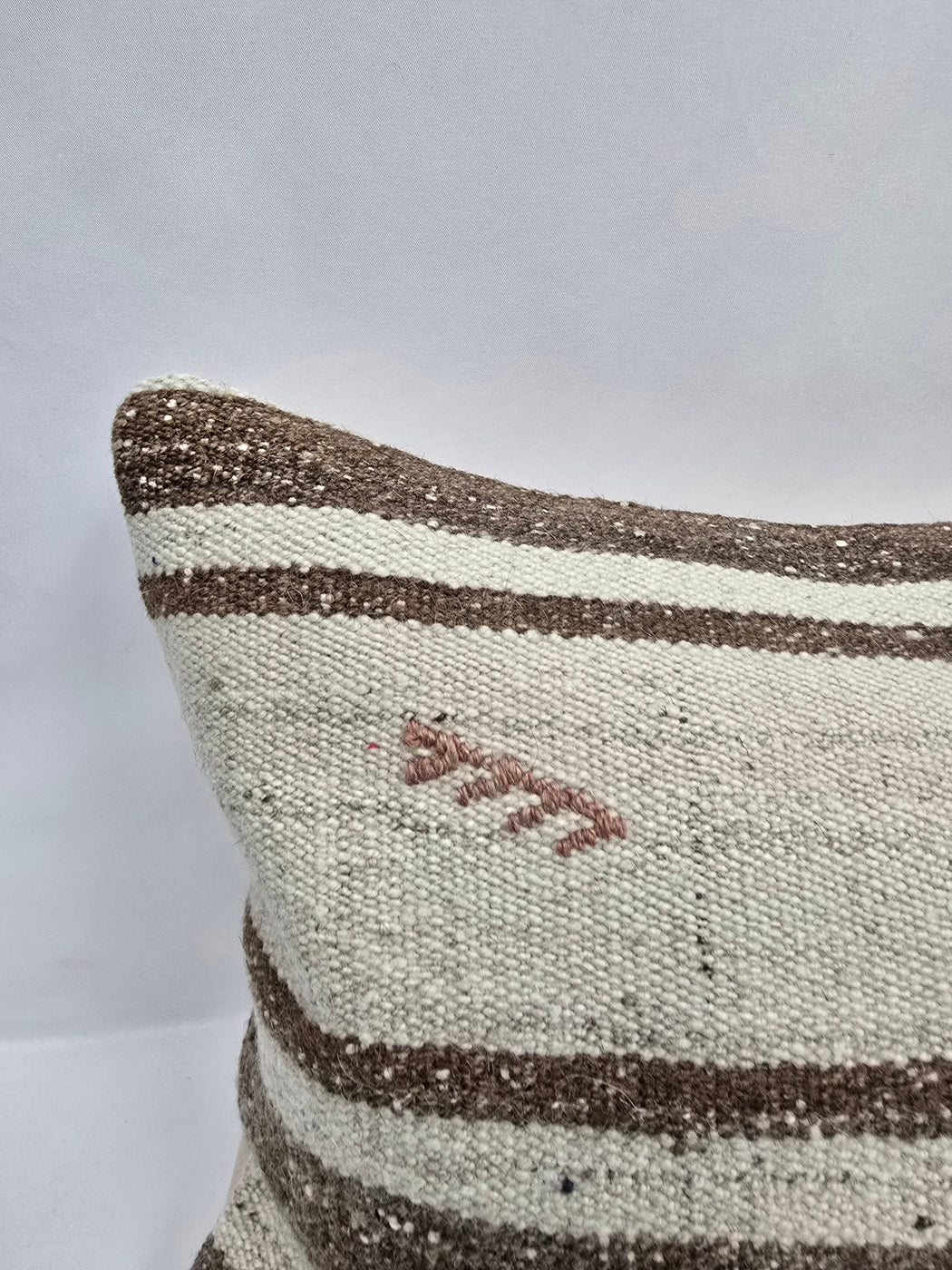Turkish Lumbar Rug Pillow Cream Red Brown Cushion Cover Hemp Pillow 14" x 40" #9472