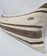 Turkish Lumbar Rug Pillow Cream Red Brown Cushion Cover Hemp Pillow 14" x 40" #9472