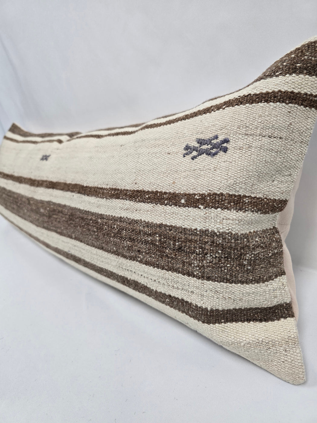 Turkish Lumbar Rug Pillow Cream Red Brown Cushion Cover Hemp Pillow 14" x 40" #9472