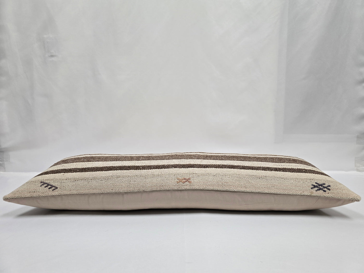 Turkish Lumbar Rug Pillow Cream Red Brown Cushion Cover Hemp Pillow 14" x 40" #9472