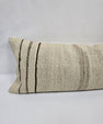 Turkish Lumbar Rug Pillow Cream Brown Cushion Cover Hemp Pillow 14" x 40" #9471