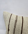 Turkish Lumbar Rug Pillow Cream Brown Cushion Cover Hemp Pillow 14" x 40" #9471