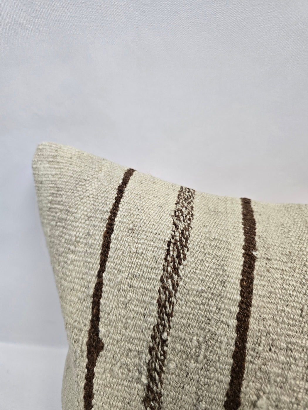 Turkish Lumbar Rug Pillow Cream Brown Cushion Cover Hemp Pillow 14" x 40" #9471
