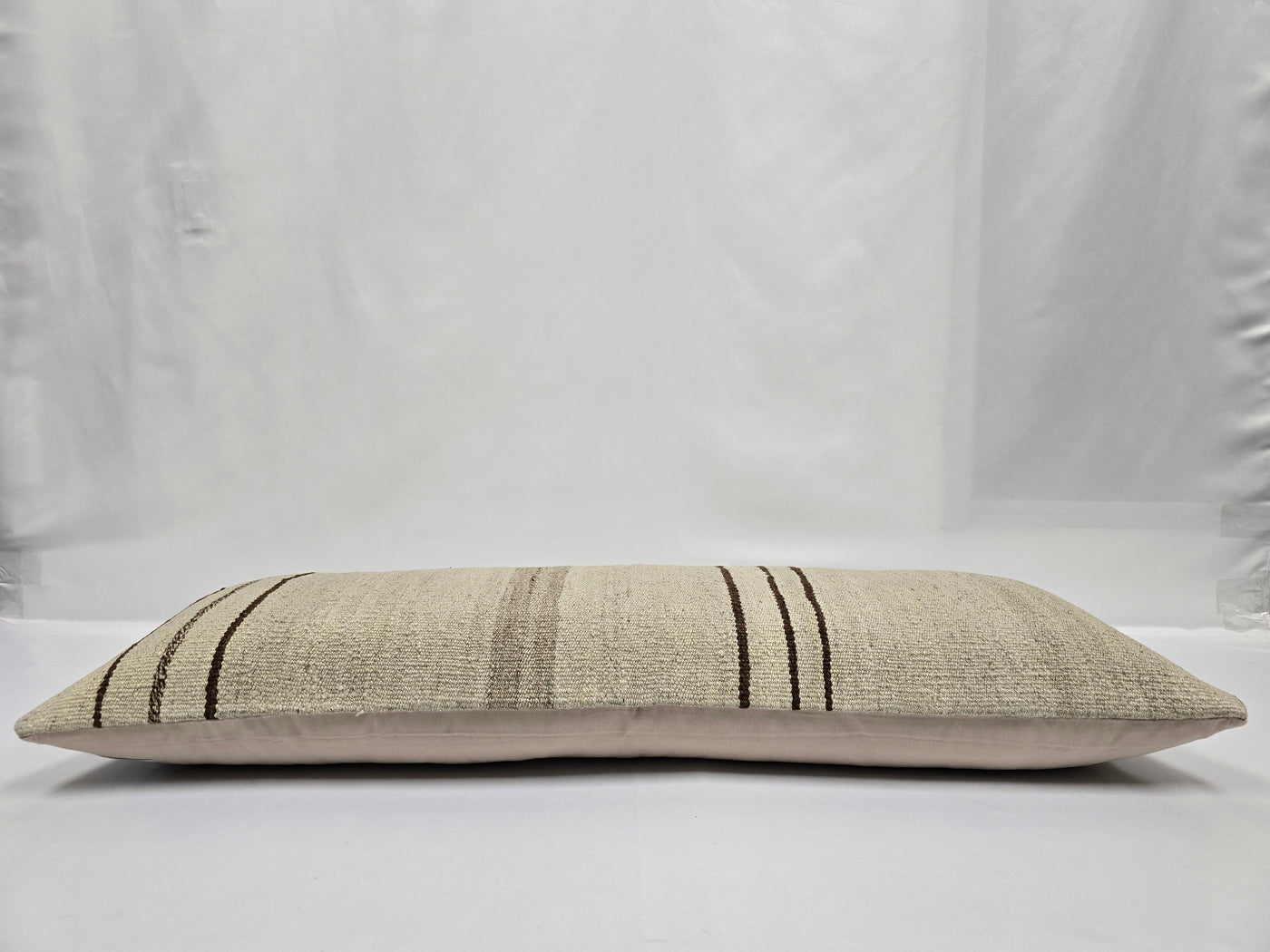 Turkish Lumbar Rug Pillow Cream Brown Cushion Cover Hemp Pillow 14" x 40" #9471