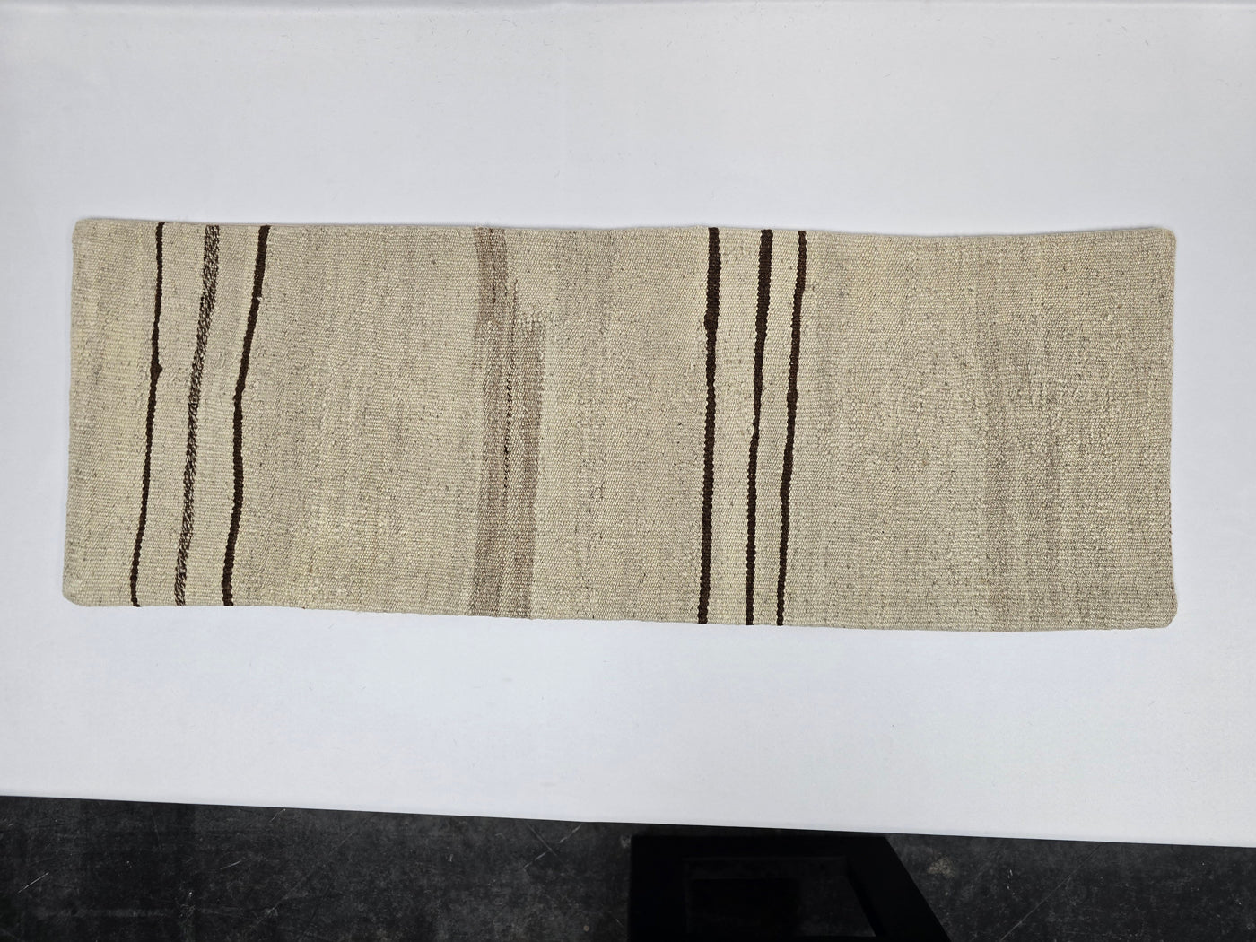 Turkish Lumbar Rug Pillow Cream Brown Cushion Cover Hemp Pillow 14" x 40" #9471
