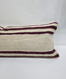 Turkish Lumbar Rug Pillow Cream Burgundy Cushion Cover Hemp Pillow 14" x 40" #9469