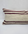 Turkish Lumbar Rug Pillow Cream Burgundy Cushion Cover Hemp Pillow 14" x 40" #9469