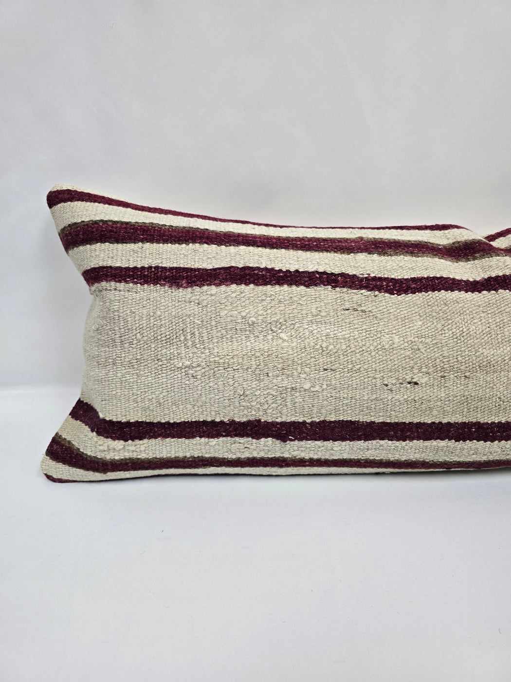 Turkish Lumbar Rug Pillow Cream Burgundy Cushion Cover Hemp Pillow 14" x 40" #9469