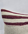 Turkish Lumbar Rug Pillow Cream Burgundy Cushion Cover Hemp Pillow 14" x 40" #9469
