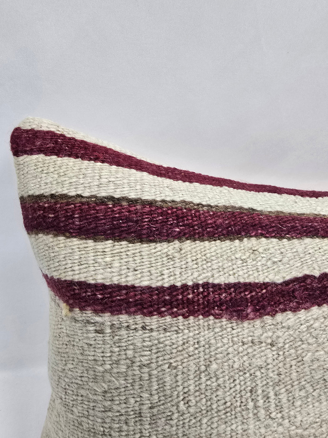 Turkish Lumbar Rug Pillow Cream Burgundy Cushion Cover Hemp Pillow 14" x 40" #9469