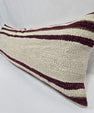 Turkish Lumbar Rug Pillow Cream Burgundy Cushion Cover Hemp Pillow 14" x 40" #9469