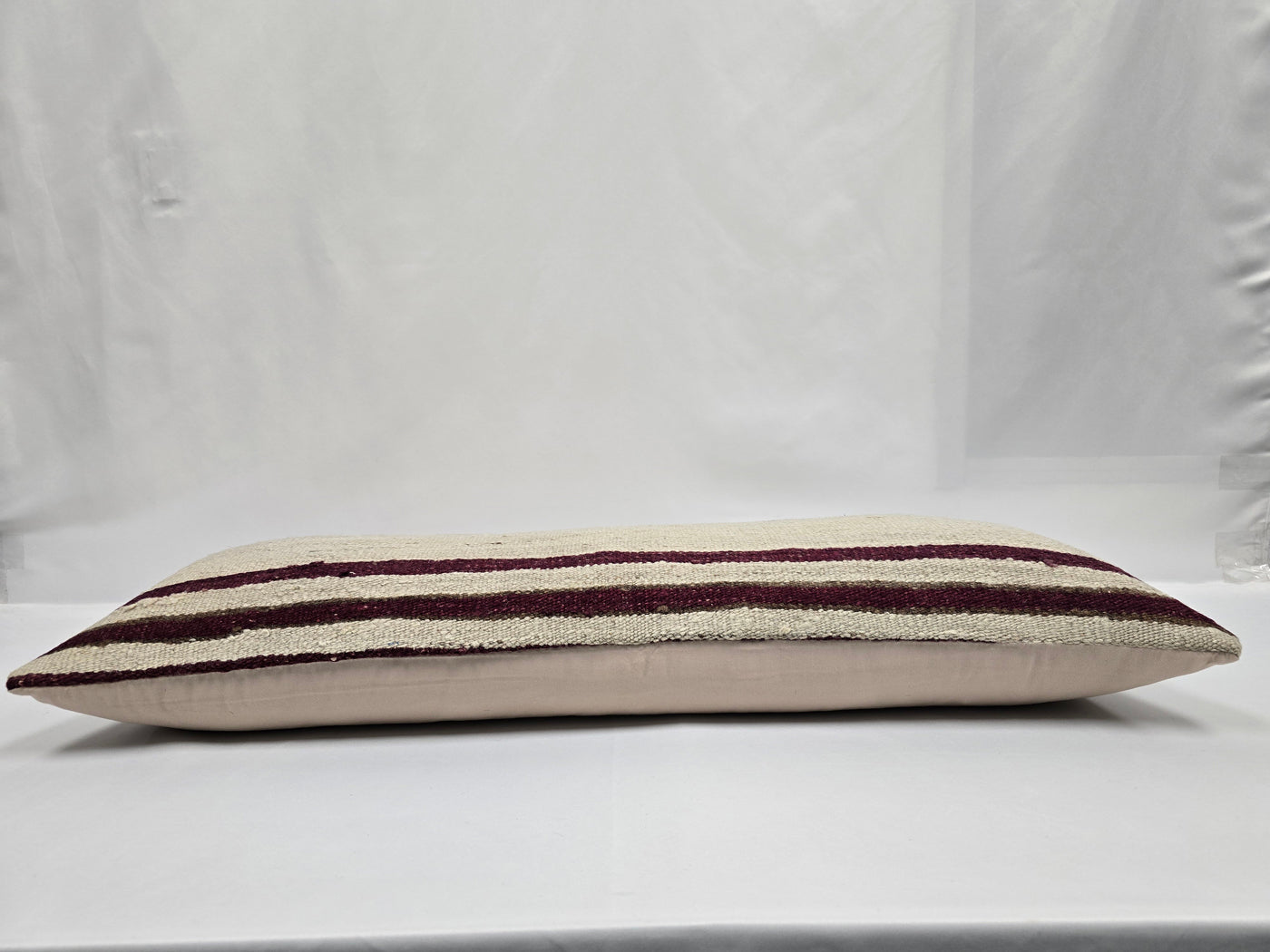 Turkish Lumbar Rug Pillow Cream Burgundy Cushion Cover Hemp Pillow 14" x 40" #9469