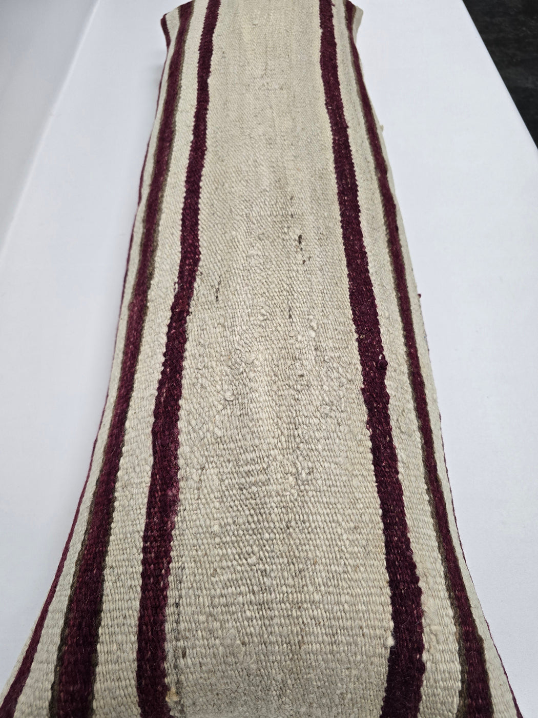 Turkish Lumbar Rug Pillow Cream Burgundy Cushion Cover Hemp Pillow 14" x 40" #9469