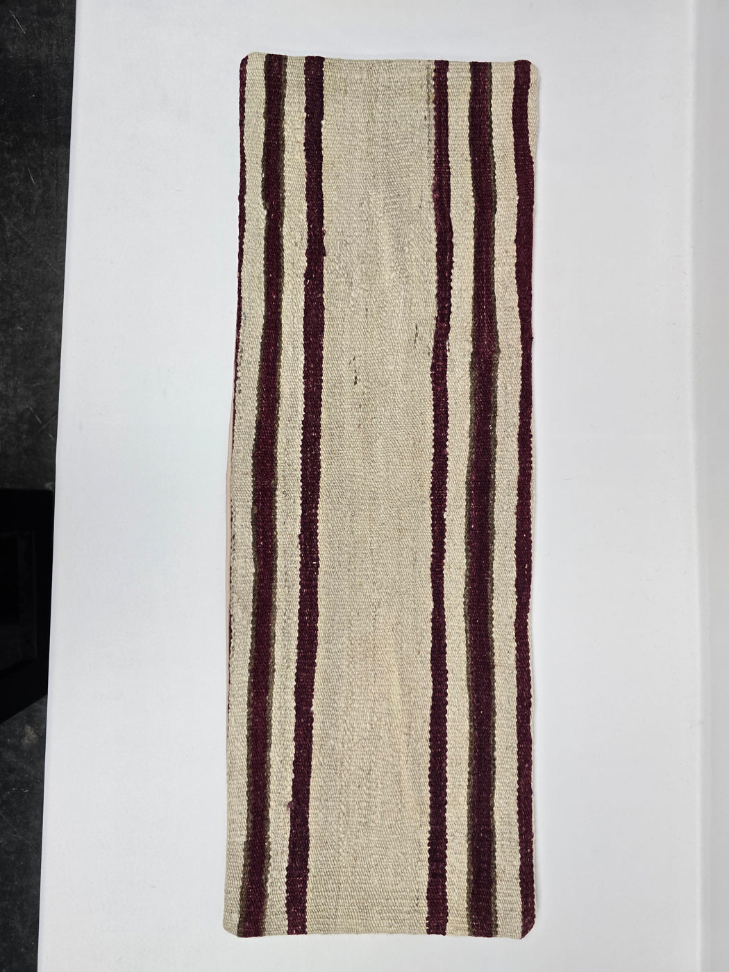 Turkish Lumbar Rug Pillow Cream Burgundy Cushion Cover Hemp Pillow 14" x 40" #9469