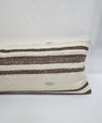 Turkish Lumbar Rug Pillow Cream Brown Orange Cushion Cover Hemp Pillow 14" x 40" #9468