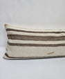 Turkish Lumbar Rug Pillow Cream Brown Orange Cushion Cover Hemp Pillow 14" x 40" #9468