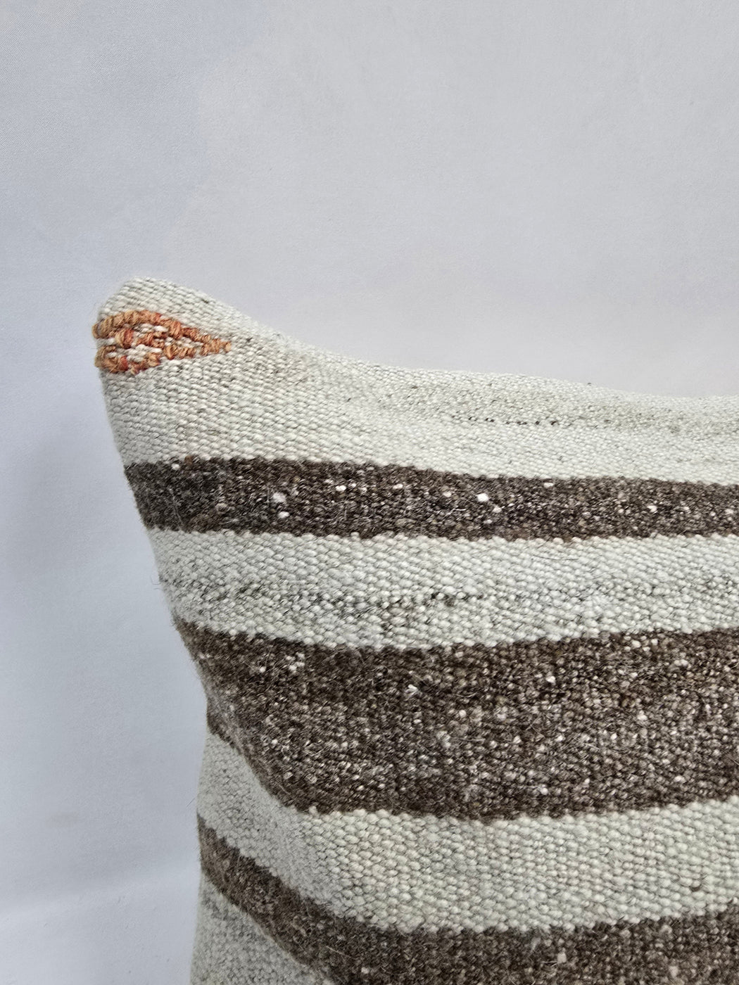 Turkish Lumbar Rug Pillow Cream Brown Orange Cushion Cover Hemp Pillow 14" x 40" #9468