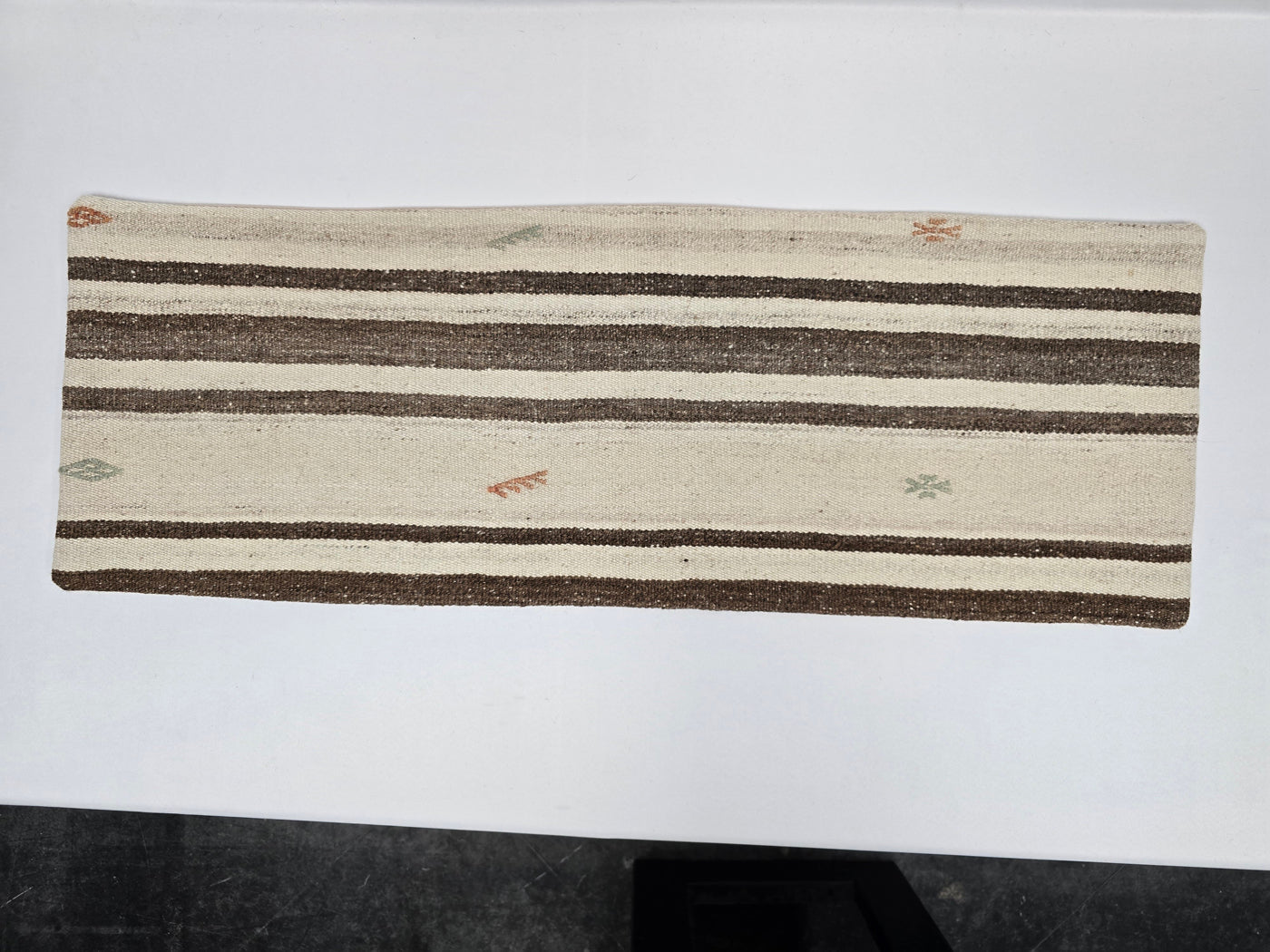 Turkish Lumbar Rug Pillow Cream Brown Orange Cushion Cover Hemp Pillow 14" x 40" #9468