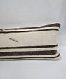 Turkish Lumbar Rug Pillow Cream Brown Gray Cushion Cover Hemp Pillow 14" x 40" #9467