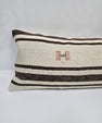Turkish Lumbar Rug Pillow Cream Brown Gray Cushion Cover Hemp Pillow 14" x 40" #9467