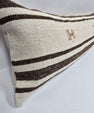 Turkish Lumbar Rug Pillow Cream Brown Gray Cushion Cover Hemp Pillow 14" x 40" #9467