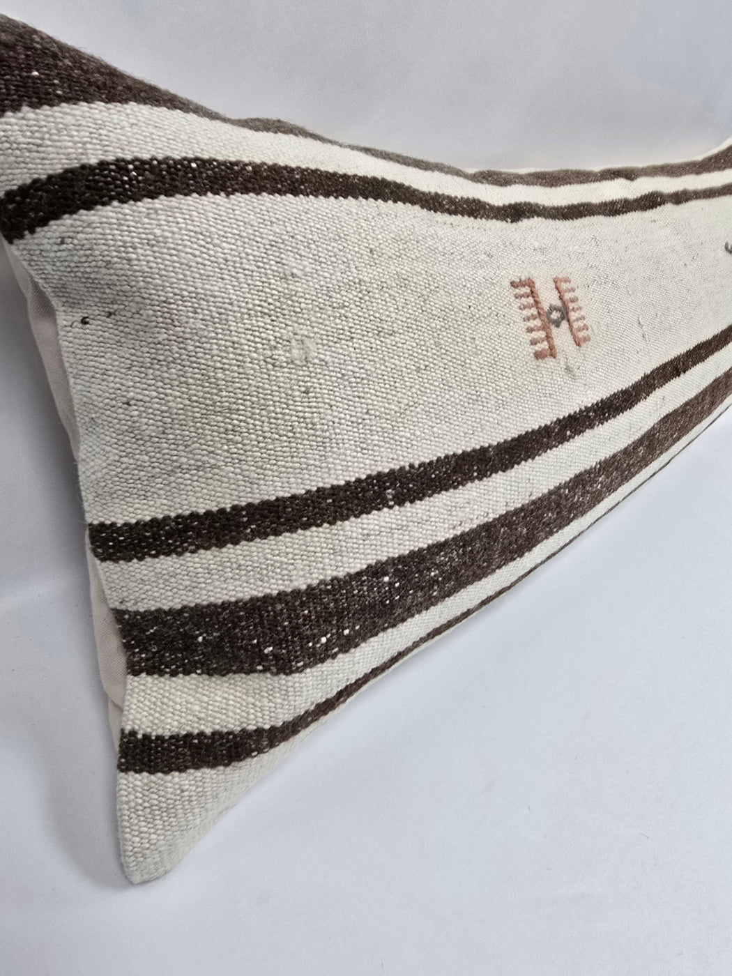 Turkish Lumbar Rug Pillow Cream Brown Gray Cushion Cover Hemp Pillow 14" x 40" #9467