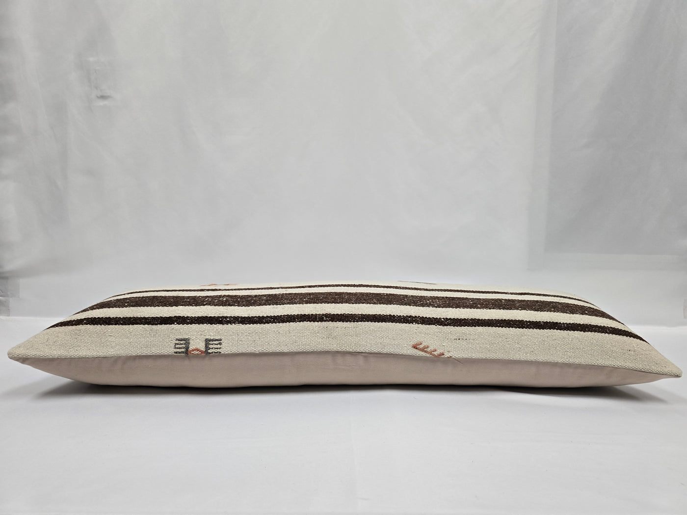 Turkish Lumbar Rug Pillow Cream Brown Gray Cushion Cover Hemp Pillow 14" x 40" #9467