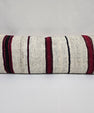 Turkish Lumbar Rug Pillow Cream Burgundy Green Cushion Cover Hemp Pillow 14" x 40" #9466