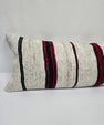 Turkish Lumbar Rug Pillow Cream Burgundy Green Cushion Cover Hemp Pillow 14" x 40" #9466