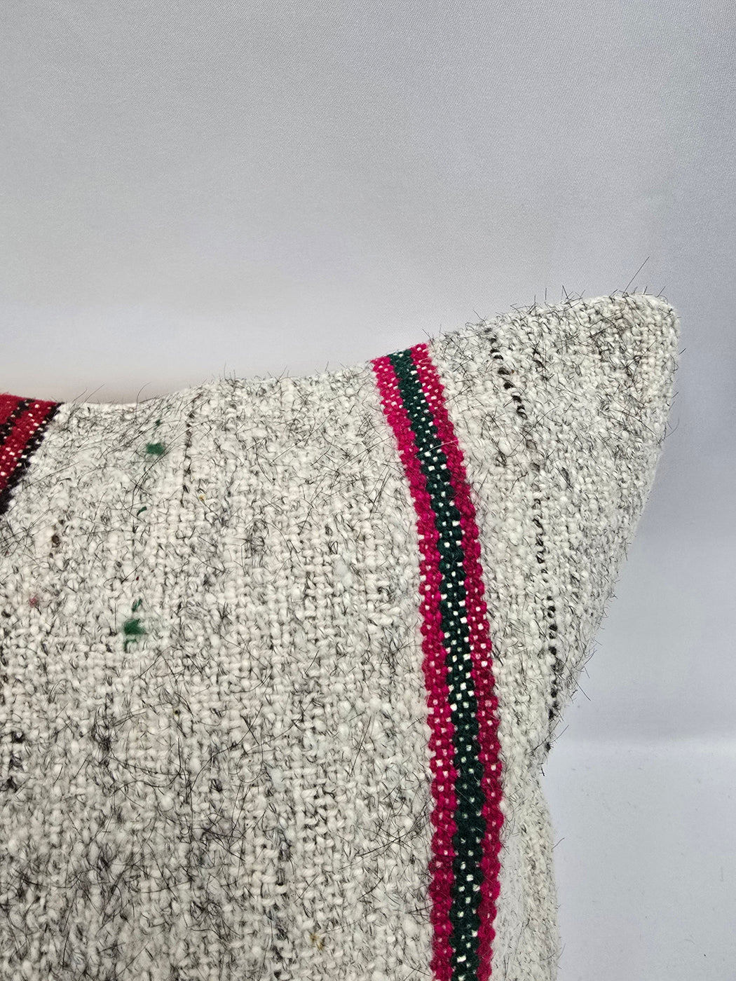 Turkish Lumbar Rug Pillow Cream Burgundy Green Cushion Cover Hemp Pillow 14" x 40" #9466
