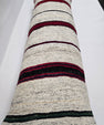 Turkish Lumbar Rug Pillow Cream Burgundy Green Cushion Cover Hemp Pillow 14" x 40" #9466