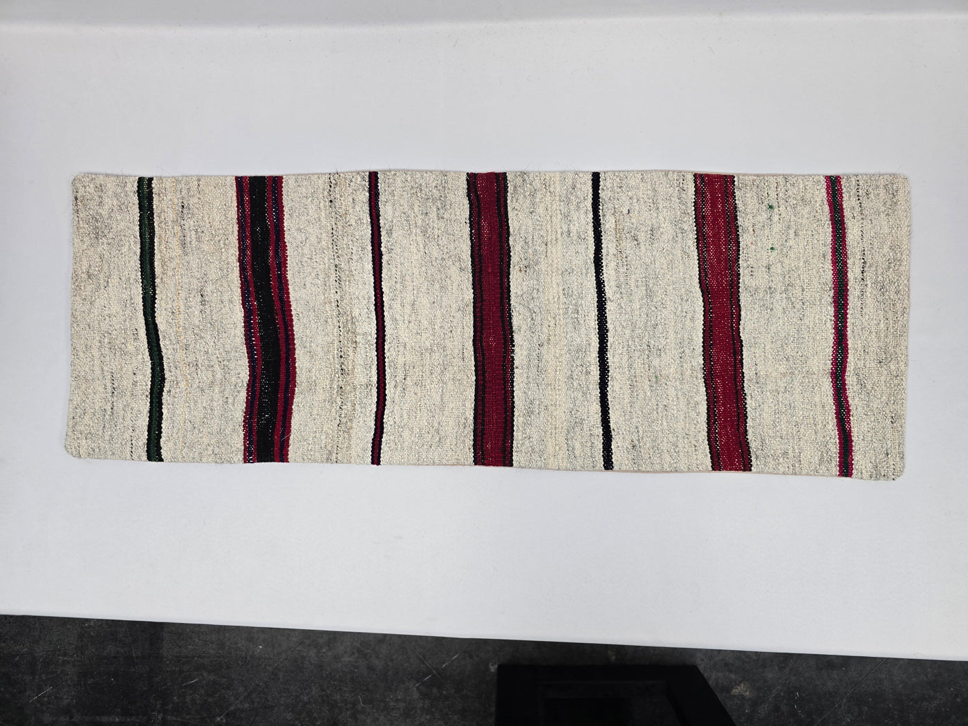 Turkish Lumbar Rug Pillow Cream Burgundy Green Cushion Cover Hemp Pillow 14" x 40" #9466