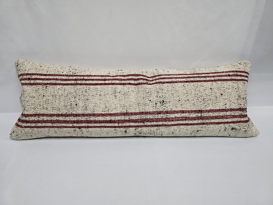 Turkish Lumbar Rug Pillow Cream Red Black Cushion Cover Hemp Pillow 14" x 40" #9496