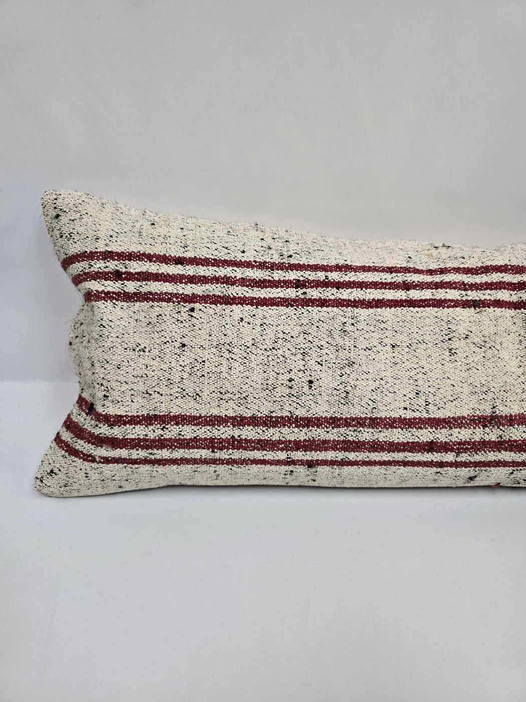 Turkish Lumbar Rug Pillow Cream Red Black Cushion Cover Hemp Pillow 14" x 40" #9496