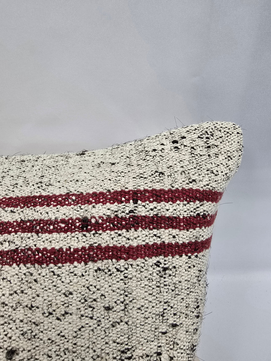 Turkish Lumbar Rug Pillow Cream Red Black Cushion Cover Hemp Pillow 14" x 40" #9496