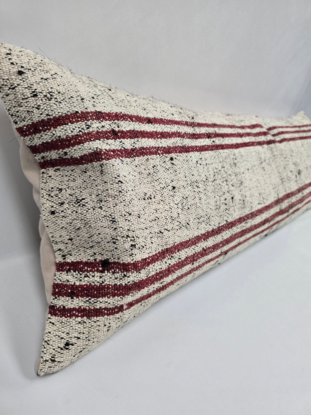 Turkish Lumbar Rug Pillow Cream Red Black Cushion Cover Hemp Pillow 14" x 40" #9496