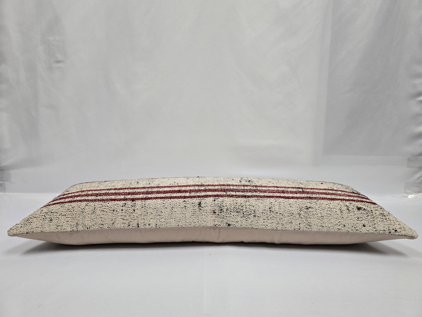 Turkish Lumbar Rug Pillow Cream Red Black Cushion Cover Hemp Pillow 14" x 40" #9496