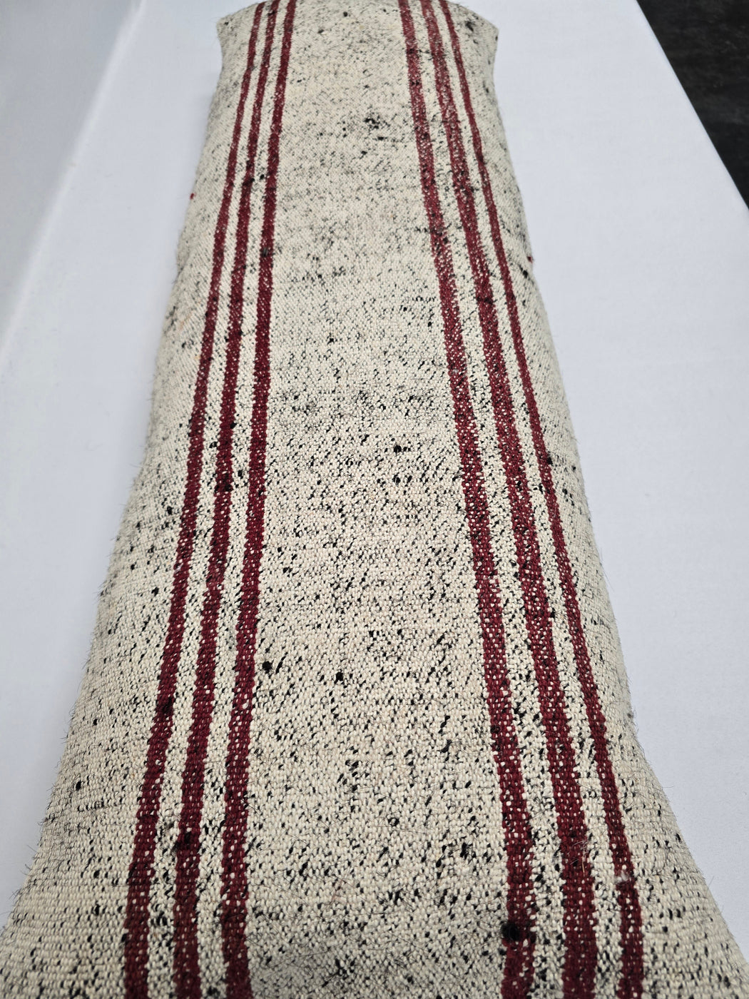Turkish Lumbar Rug Pillow Cream Red Black Cushion Cover Hemp Pillow 14" x 40" #9496