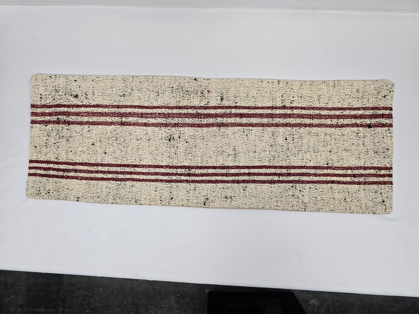 Turkish Lumbar Rug Pillow Cream Red Black Cushion Cover Hemp Pillow 14" x 40" #9496