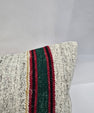 Turkish Lumbar Rug Pillow Cream Burgundy Black Cushion Cover Hemp Pillow 14" x 40" #9446