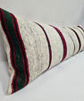 Turkish Lumbar Rug Pillow Cream Burgundy Black Cushion Cover Hemp Pillow 14" x 40" #9446